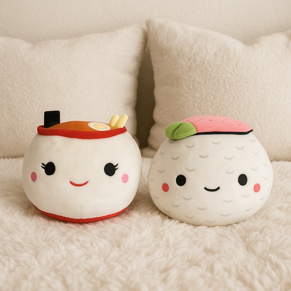 Squishmallows Flip-A-Mallows Raisy Ramen Bowl & Shun Sushi Roll 2-in-1 Plush 8” - Picture 1 of 12